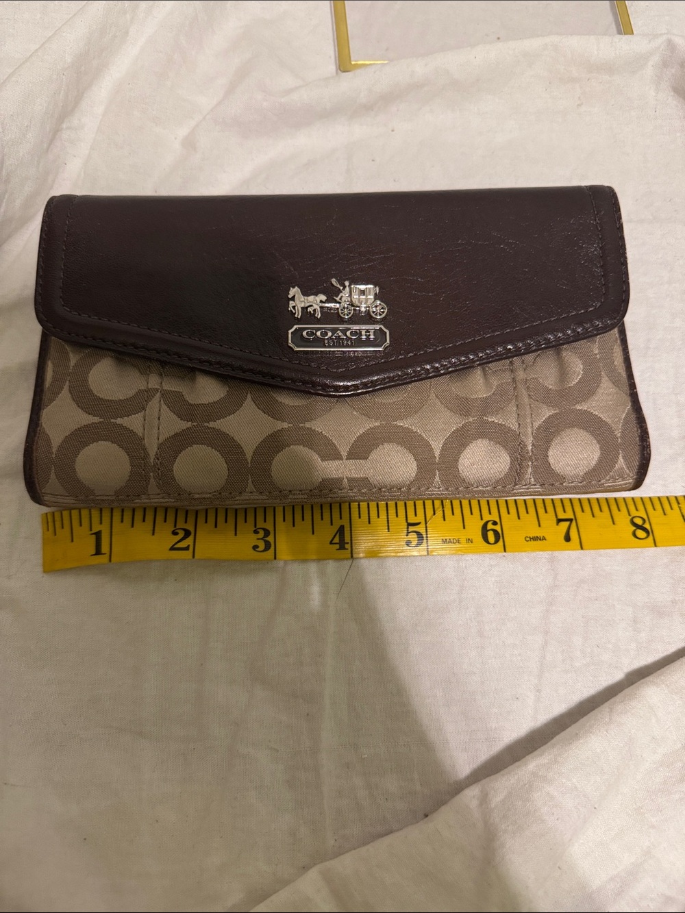 Coach Canvas Wallet with Dark Brown Leather Flap
